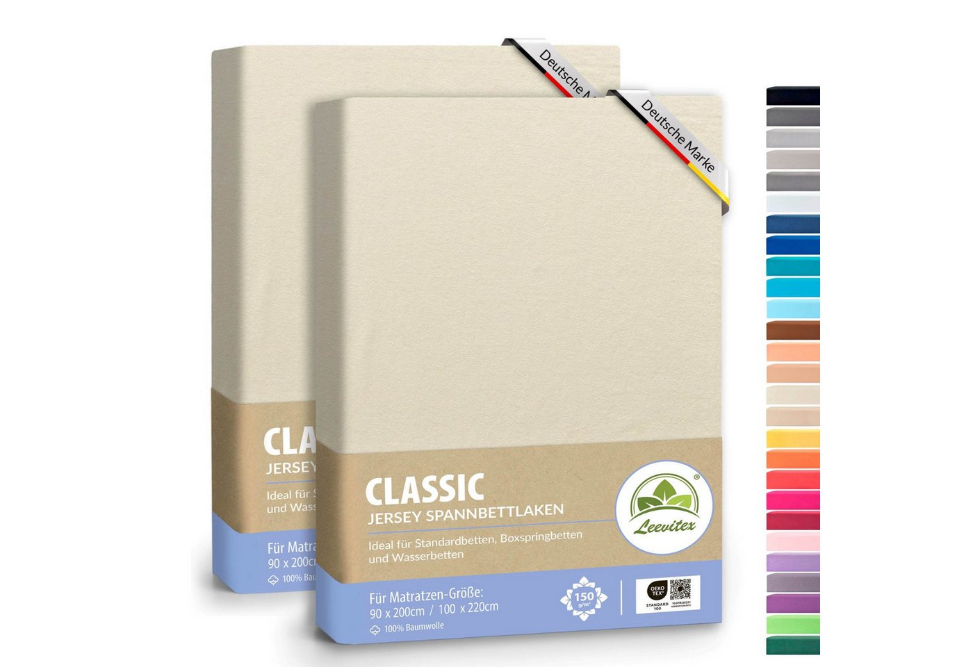 leevitex® Spannbettlaken Spannbettlaken Naturweiß / Creme 2er Pack 90x200 - 100x220, Mako-Jersey, Gummizug: rundum, (2 Stück), OEKO-TEX® STANDARD 100 zertifiziert von leevitex®