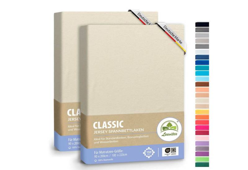 leevitex® Spannbettlaken Spannbettlaken Naturweiß / Creme 2er Pack 90x200 - 100x220, Mako-Jersey, Gummizug: rundum, (2 Stück), OEKO-TEX® STANDARD 100 zertifiziert von leevitex®