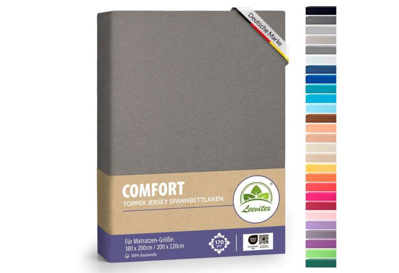 leevitex® Spannbettlaken für Topper 180x200–200x220 cm – schwerer Jersey, weich & pflegeleicht, Gummizug: rundum, extra schwere Ausführung, 180x200 - 200x220 cm, 100% Mako-Baumwolle von leevitex®