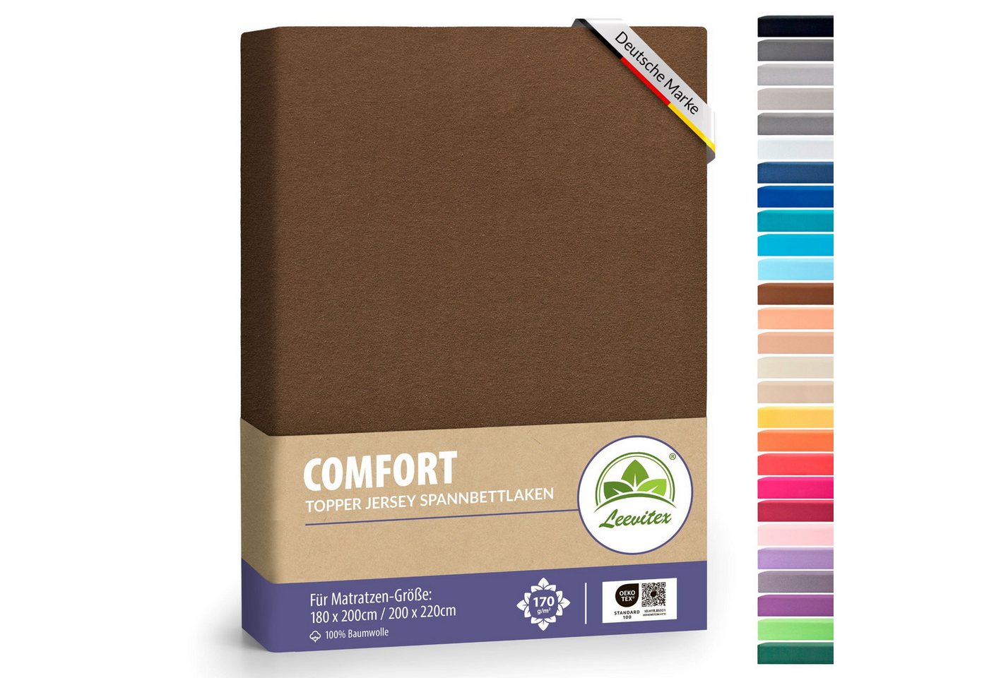 leevitex® Spannbettlaken für Topper 180x200–200x220 cm – schwerer Jersey, weich & pflegeleicht, Gummizug: rundum, extra schwere Ausführung, 180x200 - 200x220 cm, 100% Mako-Baumwolle von leevitex®