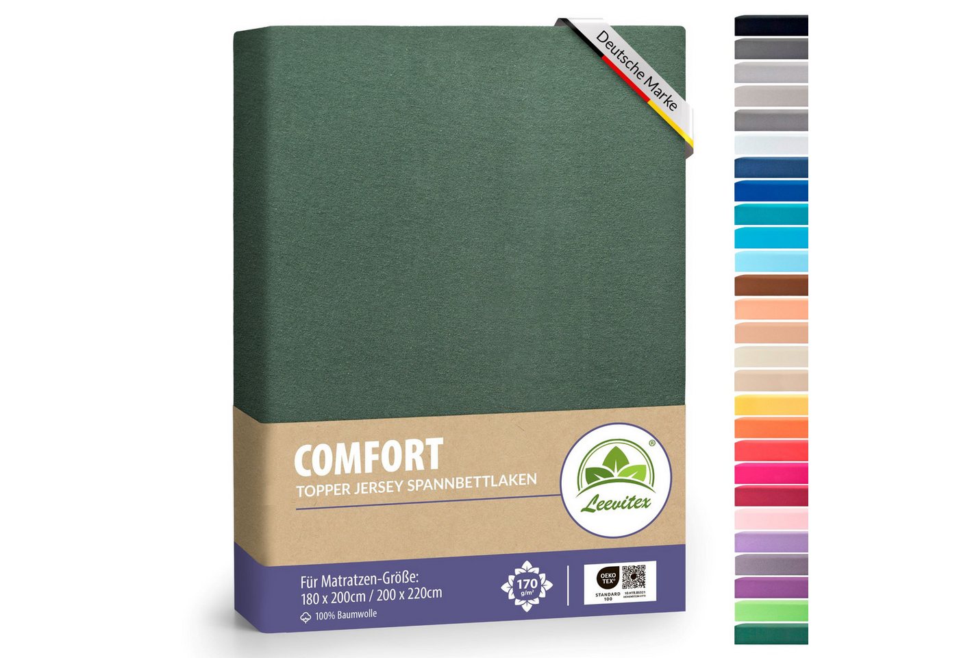 leevitex® Spannbettlaken für Topper 180x200–200x220 cm – schwerer Jersey, weich & pflegeleicht, Gummizug: rundum, extra schwere Ausführung, 180x200 - 200x220 cm, 100% Mako-Baumwolle von leevitex®
