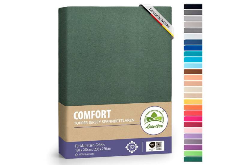 leevitex® Spannbettlaken für Topper 180x200–200x220 cm – schwerer Jersey, weich & pflegeleicht, Gummizug: rundum, extra schwere Ausführung, 180x200 - 200x220 cm, 100% Mako-Baumwolle von leevitex®