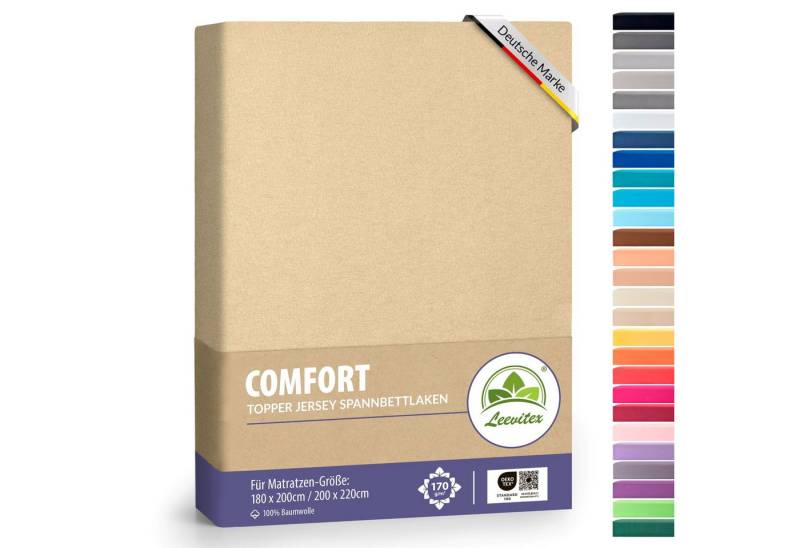 leevitex® Spannbettlaken für Topper 180x200–200x220 cm – schwerer Jersey, weich & pflegeleicht, Gummizug: rundum, extra schwere Ausführung, 180x200 - 200x220 cm, 100% Mako-Baumwolle von leevitex®