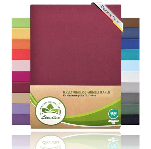 leevitex® Premium Kinder Spannbettlaken | 1 Spannbetttuch | für Babybett & Kinderbett 70 x 140 cm | 100% hochwertige Mako-Jersey-Baumwolle - 170 g/m² | Öko-Tex | Bordeaux/Weinrot von leevitex