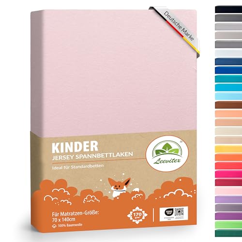 Premium Kinder Spannbettlaken leevitex® | 1 Spannbetttuch | für Babybett & Kinderbett 70 x 140 cm | 100% hochwertige Mako-Jersey-Baumwolle - 170 g/m² | Ökotex | Rosa von leevitex