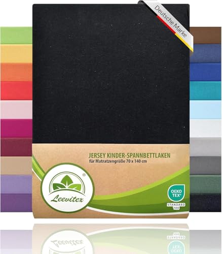 Premium Kinder Spannbettlaken leevitex® | 1er Set | Für Babybett & Kinderbett 70 x 140 cm | 100% hochwertige Mako-Jersey-Baumwolle | Öko Tex geprüft | Schwarz von leevitex