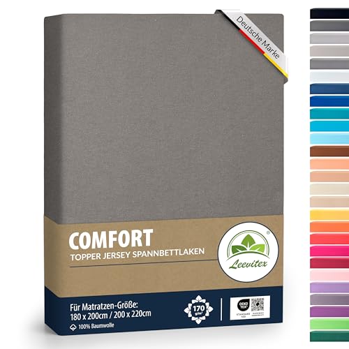 Premium Plus Topper Bezug Boxspring Spannbetttuch Jersey 180x200 cm - 200x220 cm 100% Baumwolle (Graphit/Grau) von leevitex
