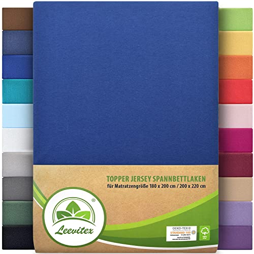 Premium Plus Topper Bezug Boxspring Spannbetttuch Jersey 180x200 cm - 200x220 cm 100% Baumwolle (Royalblau/Königsblau) von leevitex