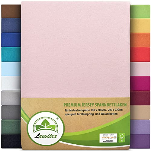 Premium Spannbettlaken, extra schwer und dick, 97% Mako-Jersey-Baumwolle und 3% Elasthan, auch Boxspringbett geeignet, 180-200 x 200-220 cm, Rosa von leevitex