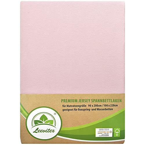 Premium Spannbettlaken, extra schwer und dick, 97% Mako-Jersey-Baumwolle und 3% Elasthan, auch Boxspringbett geeignet, 90 x 200-100 x 220 cm, Rosa von leevitex