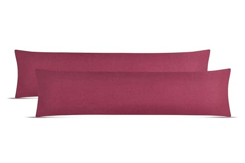 leevitex Kissenbezug Set | 2er Pack | 100% Baumwolle | Jersey | Kissenbezüge | Seitenschläferkissen | Kissenhülle | Nackenkissenbezug | Bordeaux/Weinrot, 40 x 145 cm | Seitenschläfer/Stillkissenbezug von leevitex