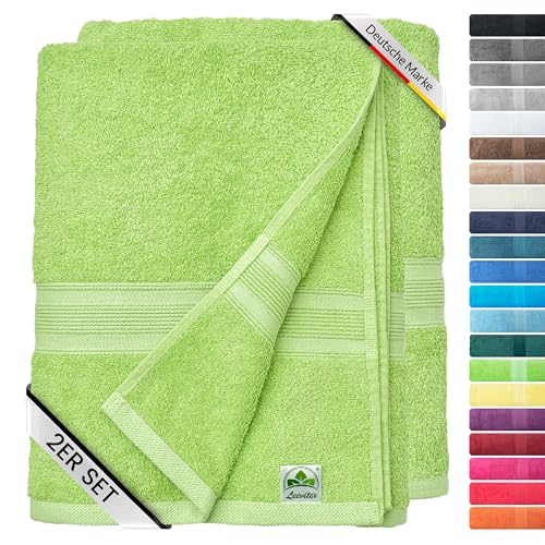 leevitex® Duschtuch 2er Set aus 100% Baumwolle, weich und saugstark | 500 g/m² | 70 x 140 cm | Apfelgrün von leevitex