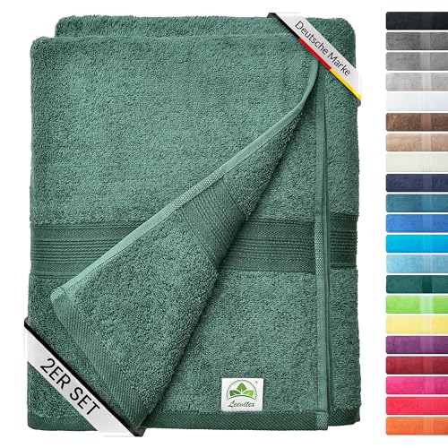 leevitex® Duschtuch 2er Set aus 100% Baumwolle, weich und saugstark | 500 g/m² | 70 x 140 cm | Dunkelgrün von leevitex