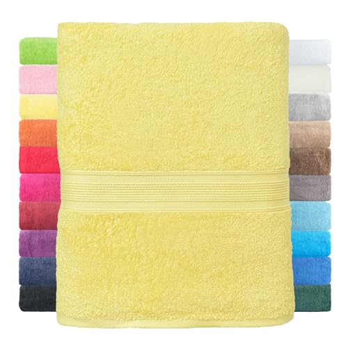 leevitex® Duschtuch 2er Set aus 100% Baumwolle, weich und saugstark | 500 g/m² | 70 x 140 cm |Gelb von leevitex