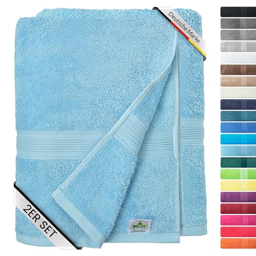 leevitex® Duschtuch 2er Set aus 100% Baumwolle, weich und saugstark | 500 g/m² | 70 x 140 cm | Hellblau von leevitex