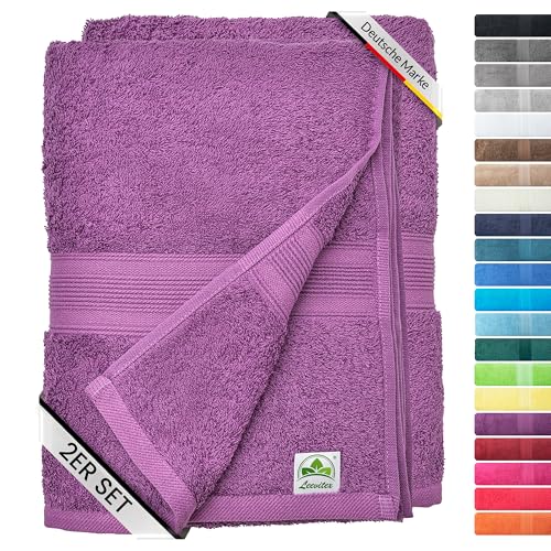 leevitex® Duschtuch 2er Set aus 100% Baumwolle, weich und saugstark | 500 g/m² | 70 x 140 cm | Lila von leevitex