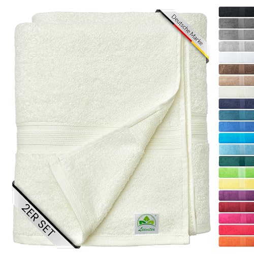 leevitex® Duschtuch 2er Set aus 100% Baumwolle, weich und saugstark | 500 g/m² | 70 x 140 cm | Naturweiß von leevitex
