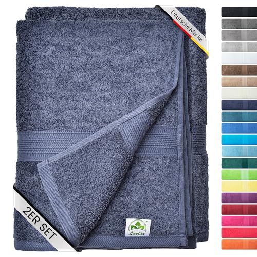 leevitex® Duschtuch 2er Set aus 100% Baumwolle, weich und saugstark | 500 g/m² | 70 x 140 cm | Navyblau von leevitex