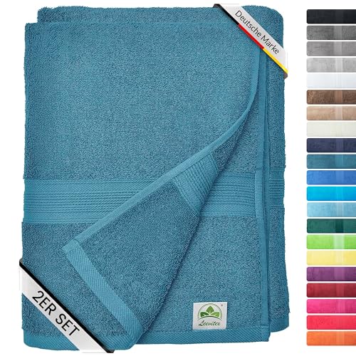 leevitex® Duschtuch 2er Set aus 100% Baumwolle, weich und saugstark | 500 g/m² | 70 x 140 cm | Petrol von leevitex