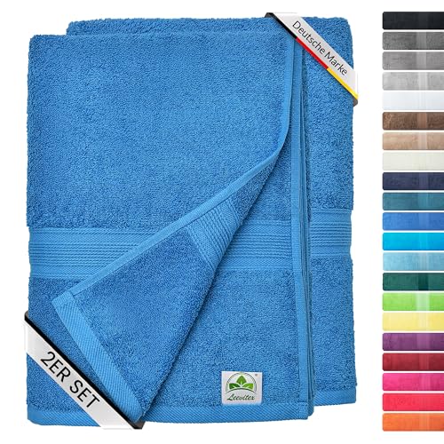 leevitex® Duschtuch 2er Set aus 100% Baumwolle, weich und saugstark | 500 g/m² | 70 x 140 cm | Royalblau von leevitex
