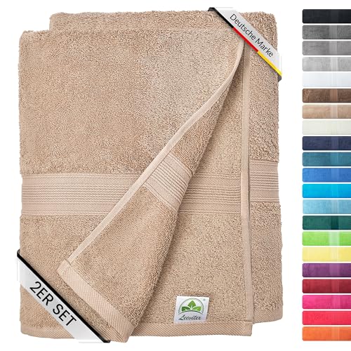 leevitex® Duschtuch 2er Set aus 100% Baumwolle, weich und saugstark | 500 g/m² | 70 x 140 cm | Sand von leevitex