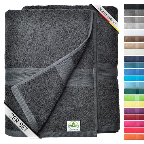 leevitex® Duschtuch 2er Set aus 100% Baumwolle, weich und saugstark | 500 g/m² | 70 x 140 cm | Schwarz von leevitex