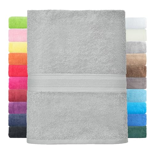 leevitex® Duschtuch 2er Set aus 100% Baumwolle, weich und saugstark | 500 g/m² | 70 x 140 cm | Silber von leevitex