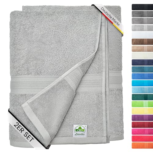 leevitex® Duschtuch 2er Set aus 100% Baumwolle, weich und saugstark | 500 g/m² | 70 x 140 cm | Silber von leevitex