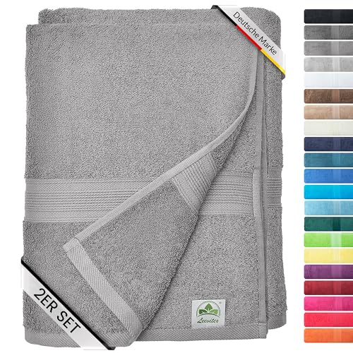 leevitex® Saunahandtuch XXL, flauschig und saugstark, 2 Saunatücher, 80 x 200 cm, Qualität 500 g/m², 100% Baumwolle - Grau von leevitex