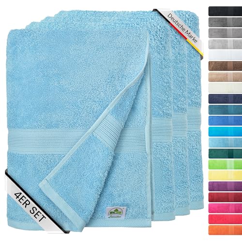 leevitex® Handtuch 4er Set aus 100% Baumwolle, weich und saugstark | 500 g/m² | 50 x 100 cm | Hellblau von leevitex