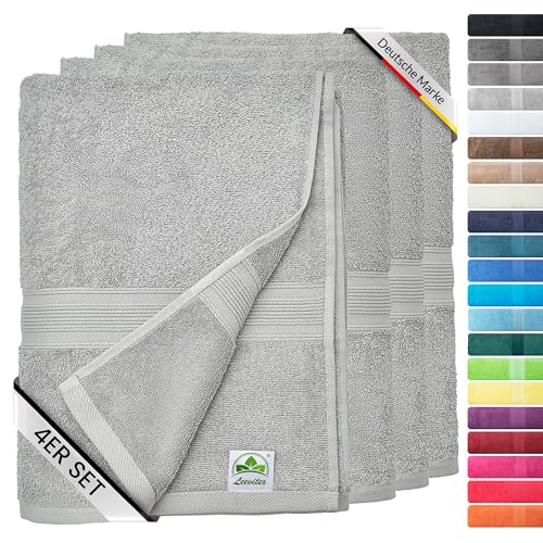 leevitex® Handtuch 4er Set aus 100% Baumwolle, weich und saugstark | 500 g/m² | 50 x 100 cm | Silber von leevitex