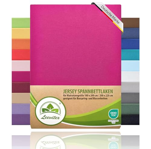 leevitex® Jersey Spannbettlaken, Spannbetttuch 100% Baumwolle ca. 150 g/m² MARKENQUALITÄT ÖKOTEX Standard 100 (Pink, Premium 200x220 Wasserbetten, Boxspringbetten) von leevitex