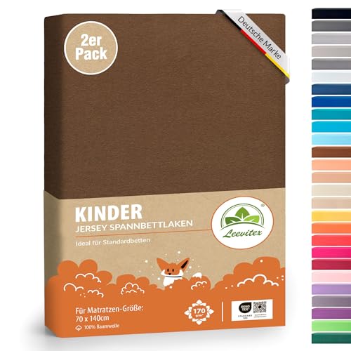 leevitex® Premium Kinder Spannbettlaken 100% hochwertige Mako-Jersey-Baumwolle | Öko Tex geprüft (Schokobraun/Dunkelbraun, 2er Set | Premium | 70 x 140 cm) von leevitex