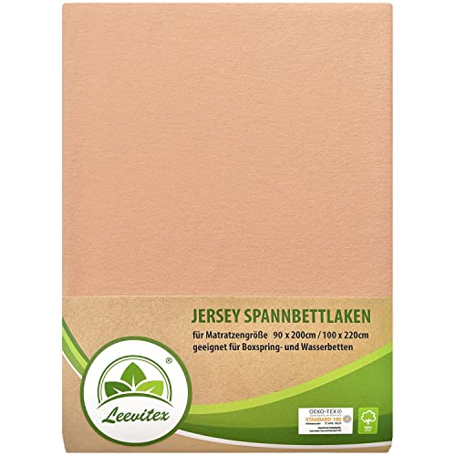 leevitex® Premium Spannbettlaken 90x200-100x220 cm - 40 cm Steg - auch für Boxspringbett & Wasserbett | 100% Mako-Jersey-Baumwolle | ÖKO-TEX | 170g/m² | Leinen/Apricot von leevitex