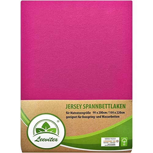 leevitex® Premium Spannbettlaken 90x200-100x220 cm - 40 cm Steg - auch für Boxspringbett & Wasserbett | 100% Mako-Jersey-Baumwolle | ÖKO-TEX | 170g/m² | Pink/Magenta … von leevitex