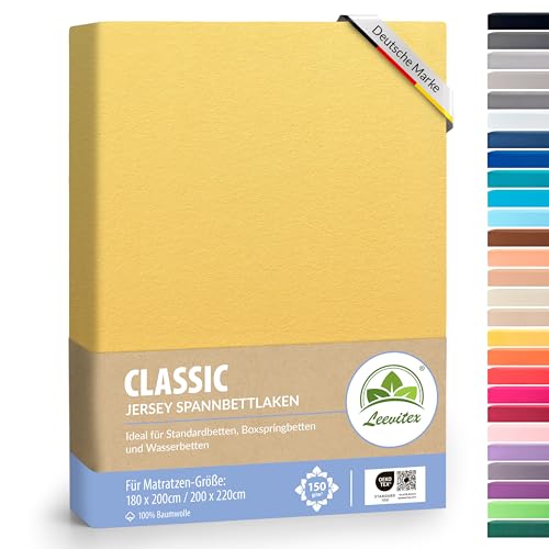 leevitex® Premium Wasserbett & Boxspringbett Spannbettlaken | 100% Baumwolle | 150 g/m² | Markenqualität | Ökotex |180 x 200 – 200 x 220 cm - Gelb von leevitex