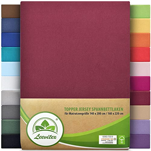 leevitex Premium Topper Boxspringbett Spannbettlaken | 100% Mako-Jersey-Baumwolle | ÖKO-TEX | 170g/m² | 140 x 200-160 x 220 | Weinrot/Bordeaux | 18 cm Steg von leevitex