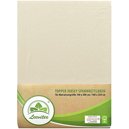 leevitex Premium Topper Boxspringbett Spannbettlaken | 100% Mako-Jersey-Baumwolle | ÖKO-TEX | 170g/m² | 140 x 200-160 x 220 | Creme/Naturweiß | 18 cm Steg von leevitex