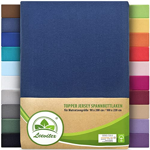 leevitex Premium Topper Boxspringbett Spannbettlaken | 100% Mako-Jersey-Baumwolle | ÖKO-TEX | 170g/m² | 90 x 200-100 x 220 | Navyblau/Marine | 18 cm Steg … von leevitex