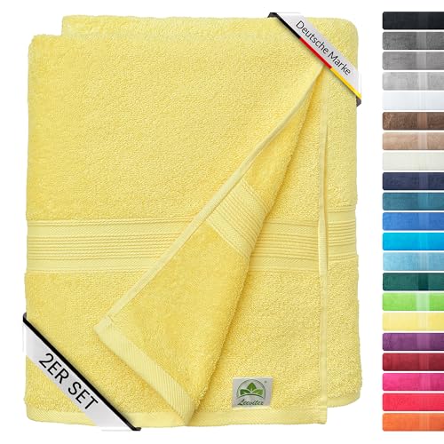 leevitex® Saunahandtuch XXL, flauschig und saugstark, 2 Saunatücher, 80 x 200 cm, Qualität 500 g/m², 100% Baumwolle - Gelb von leevitex