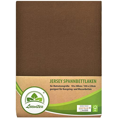 leevitex® Premium Spannbettlaken 90x200-100x220 cm - 40 cm Steg - auch für Boxspringbett & Wasserbett | 100% Mako-Jersey-Baumwolle | ÖKO-TEX | 170g/m² | Schokobraun/Dunkelbraun … von leevitex