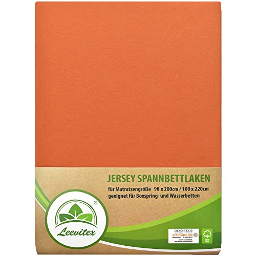 leevitex® Premium Spannbettlaken 90x200-100x220 cm - 40 cm Steg - auch für Boxspringbett & Wasserbett | 100% Mako-Jersey-Baumwolle | ÖKO-TEX | 170g/m² | Terrakotta/Dunkelorange von leevitex