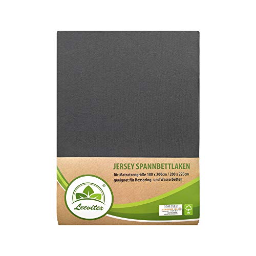 leevitex® Premium Spannbettlaken 180x200-200x220 cm - 40 cm Steg - auch für Boxspringbett & Wasserbett | 100% Mako-Jersey-Baumwolle | ÖKO-TEX | 170g/m² | Anthrazit/Grau … von leevitex