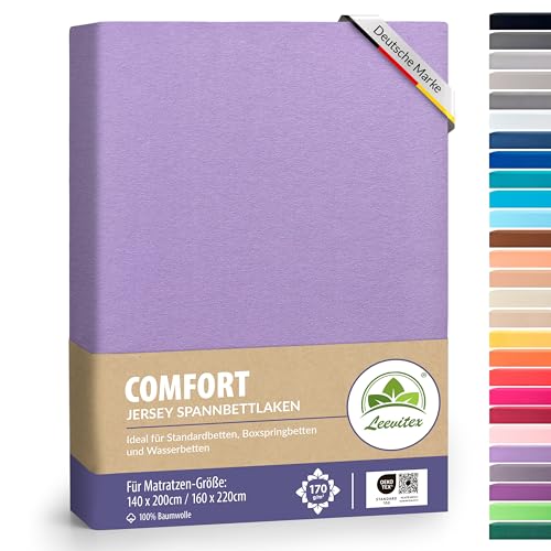 leevitex® Premium Spannbettlaken 140x200-160x220 cm - 40 cm Steg - auch für Boxspringbett & Wasserbett | 100% Mako-Jersey-Baumwolle | ÖKO-TEX | 170g/m² | Flieder/Lavender leevitex® Premium Spannbettlaken 140x200-160x220 cm - 40 cm Steg - auch für Boxspringbett & Wasserbett | 100% Mako-Jersey-Baumwolle | ÖKO-TEX | 170g/m² | Flieder/Lavender von leevitex