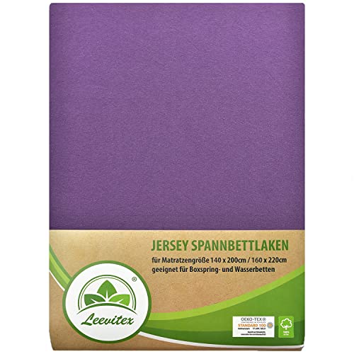 leevitex® Premium Spannbettlaken 140x200-160x220 cm - 40 cm Steg - auch für Boxspringbett & Wasserbett | 100% Mako-Jersey-Baumwolle | ÖKO-TEX | 170g/m² | Lila/Pflaume von leevitex