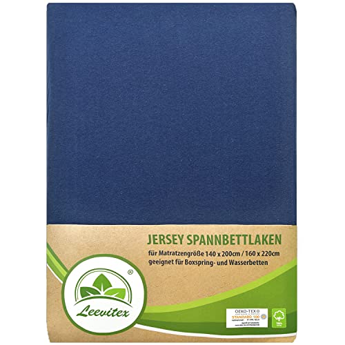 leevitex® Premium Spannbettlaken 140x200-160x220 cm - 40 cm Steg - auch für Boxspringbett & Wasserbett | 100% Mako-Jersey-Baumwolle | ÖKO-TEX | 170g/m² | Navyblau/Marine … von leevitex