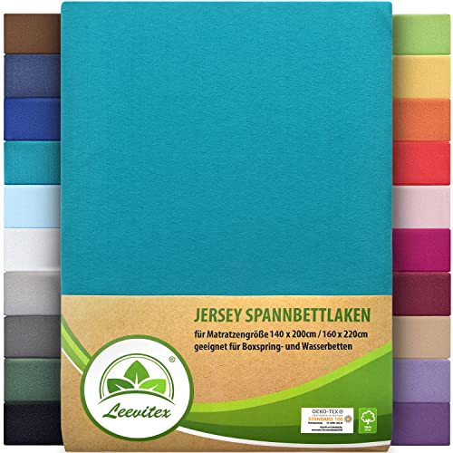 leevitex Premium Spannbettlaken 140 x 200-160 x 220 cm | 100% Mako-Jersey-Baumwolle | ÖKO-TEX | 170g/m² | 40 cm Steg | Petrol/Seegrün von leevitex