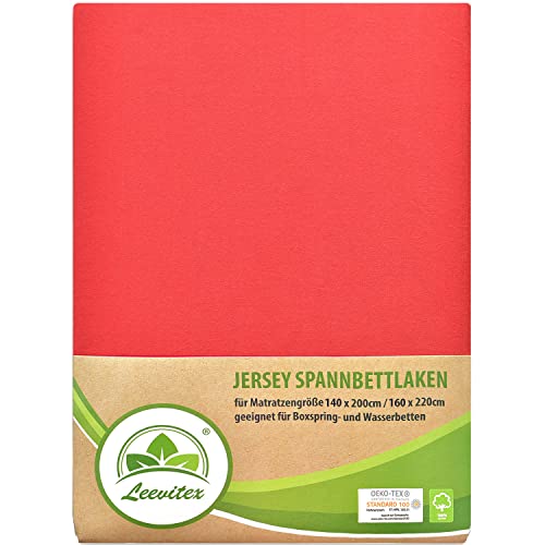 leevitex® Premium Spannbettlaken 140x200-160x220 cm - 40 cm Steg - auch für Boxspringbett & Wasserbett | 100% Mako-Jersey-Baumwolle | ÖKO-TEX | 170g/m² | Rot/Signalrot … von leevitex