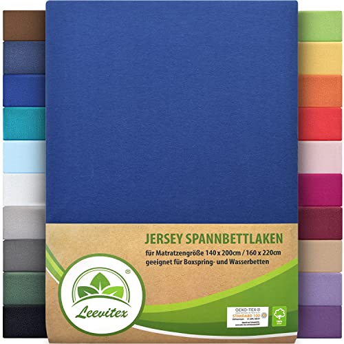 leevitex® Premium Spannbettlaken 140x200-160x220 cm - 40 cm Steg - auch für Boxspringbett & Wasserbett | 100% Mako-Jersey-Baumwolle | ÖKO-TEX | 170g/m² | Royalblau/Königsblau … von leevitex