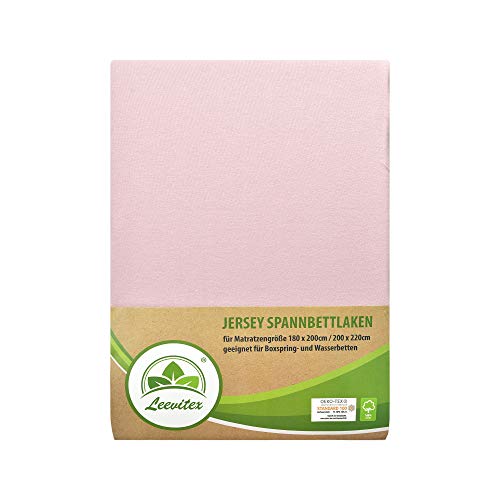 leevitex® Premium Spannbettlaken 180x200-200x220 cm - 40 cm Steg - auch für Boxspringbett & Wasserbett | 100% Mako-Jersey-Baumwolle | ÖKO-TEX | 170g/m² | Rosa … von leevitex